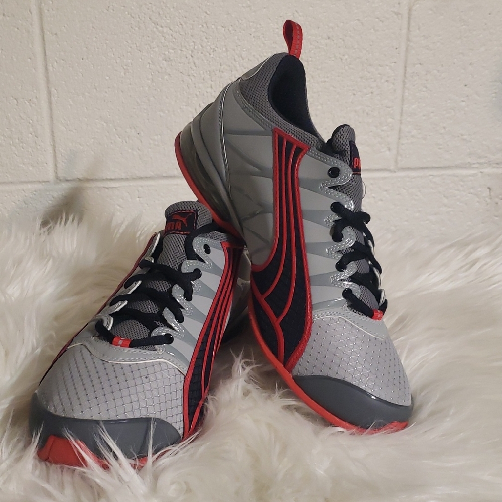 Puma Gray and Red Sport Sneakers